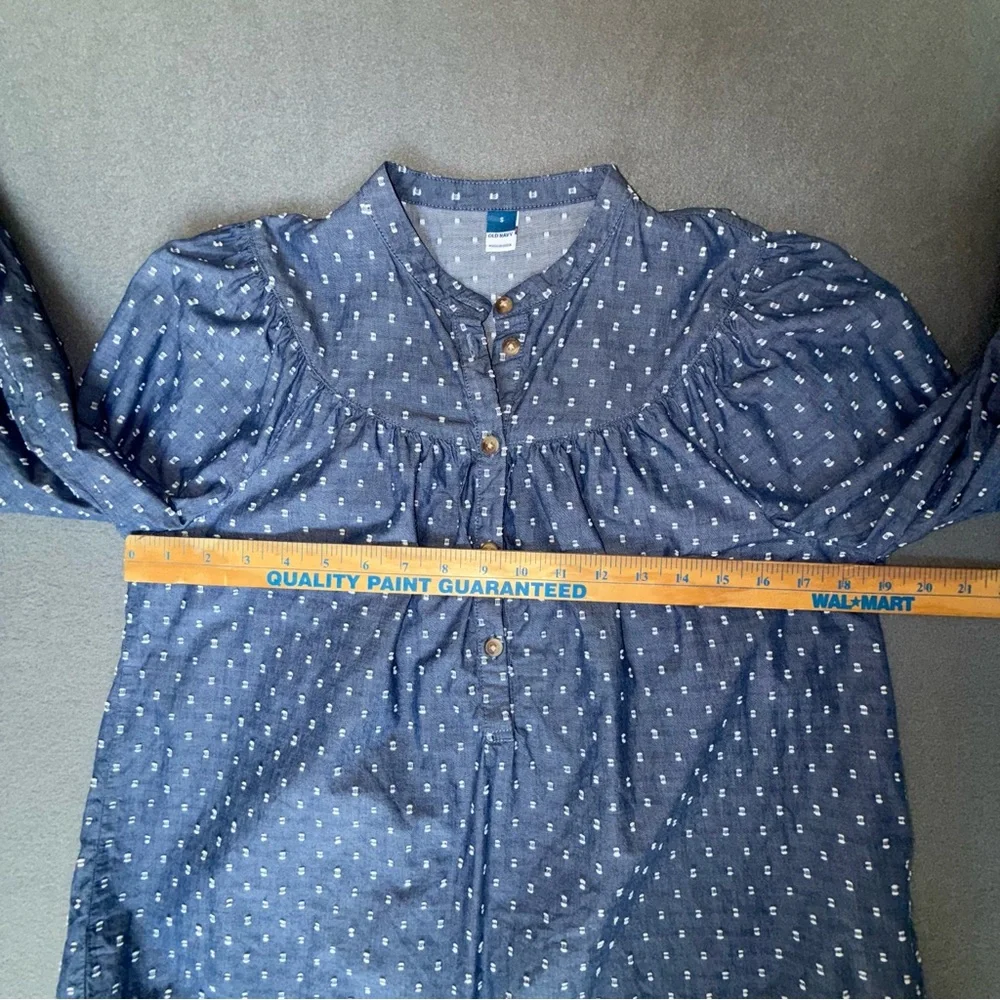 Old Navy Blue Cotton cottagecore blouse‎ size Small puff sleeves Coastal Grandma